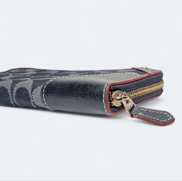 Coach Denim Wallet Signature C Monogram Zip Wallet Blue Jacquard Leather F53769 - Picture 8 of 16